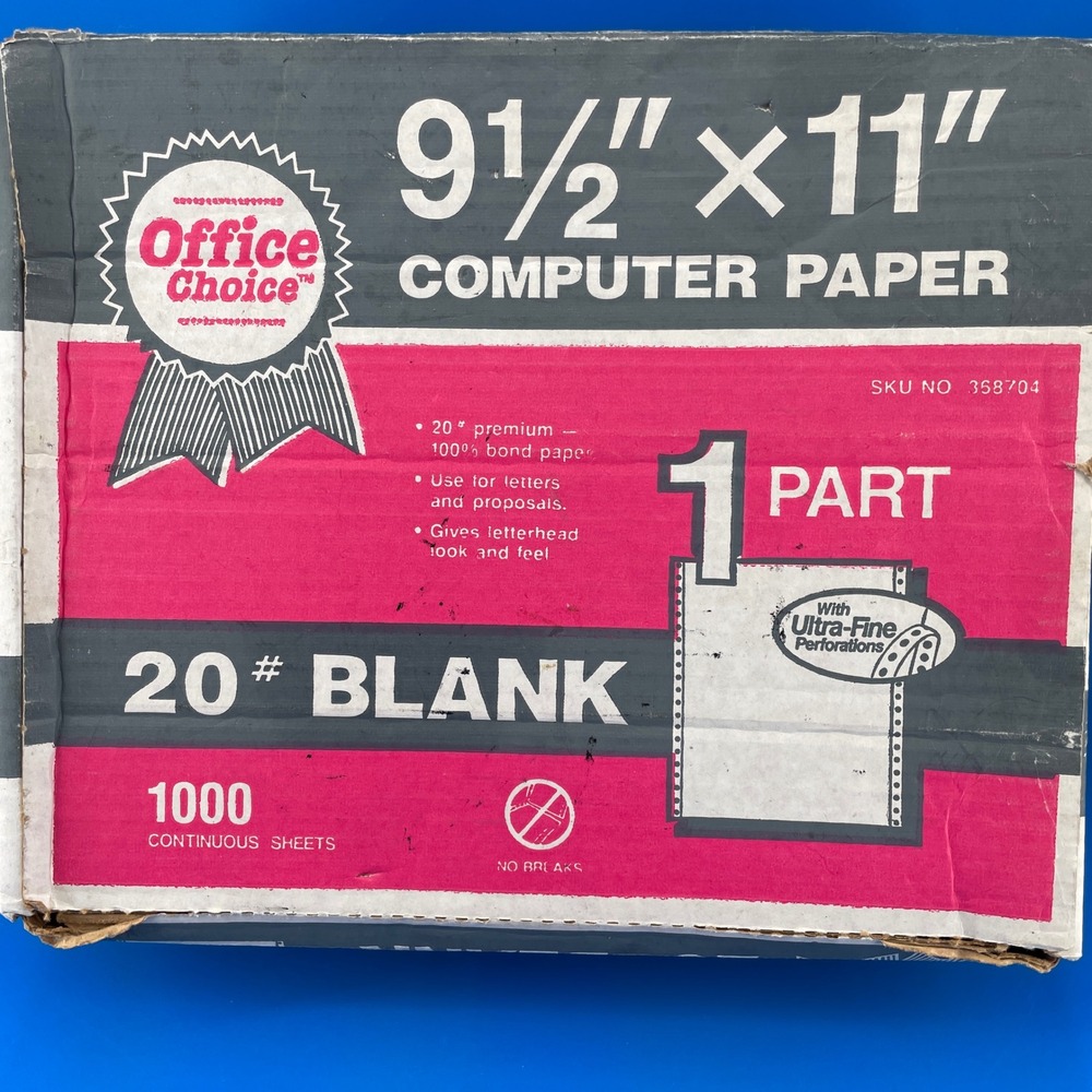 Office Choice Computer Paper White 9.5x11 1990s Vintage Dot Matrix 20lb Bond